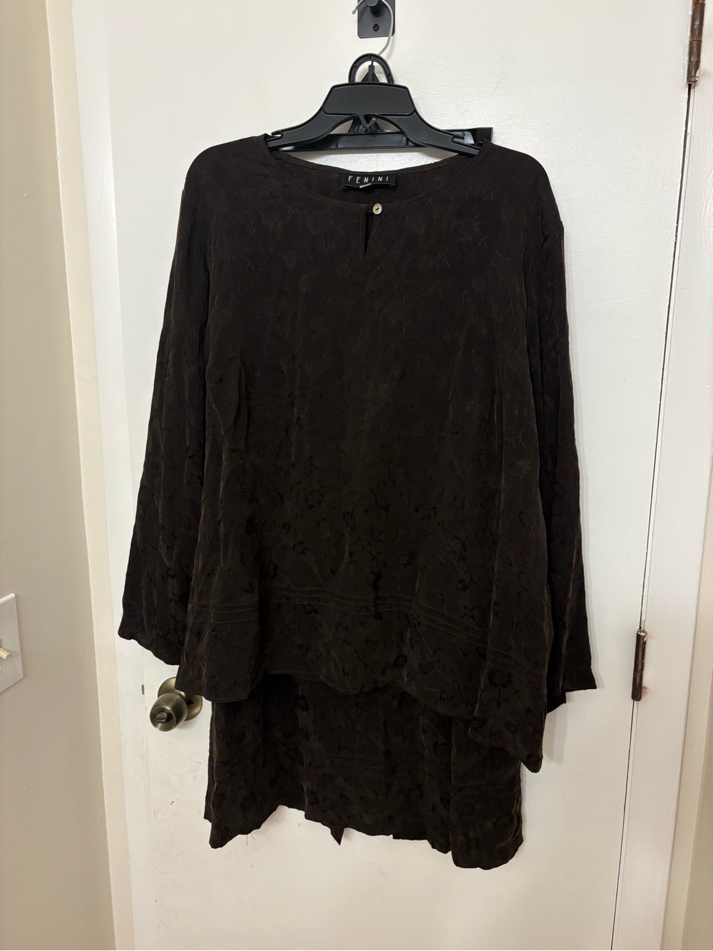 Fenini Plus Size 3X Brown Bemberg Skirt Set Floral Jacquard Tunic Lagenlook USA